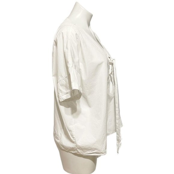 Uterque Made in Spain Medium White Lace Up V Neck Short Sleeve Lagonlook  Top - Picture 3 of 8